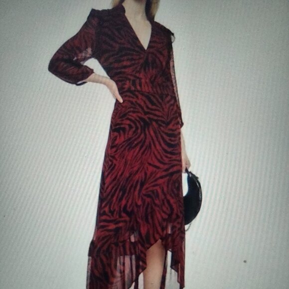 ba&sh Burgundy and Black Animal Print Wrap Dress - SIZE 2 - Picture 1 of 9